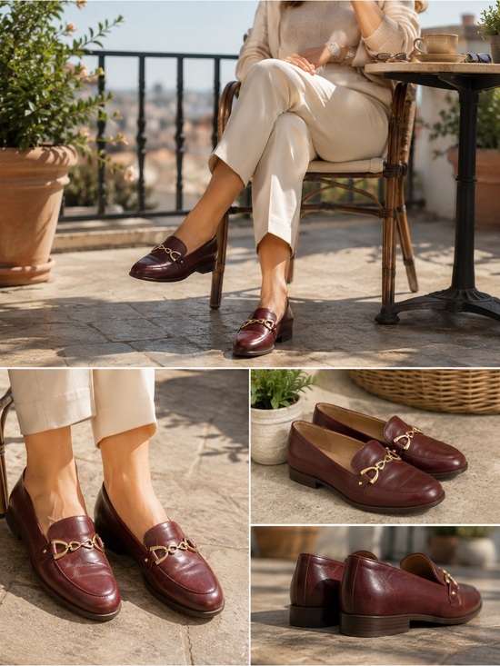 Shoes - Naturalizer Burgundy Leather Loafers Gold Bit Detail Comfort Flats Size 8.5